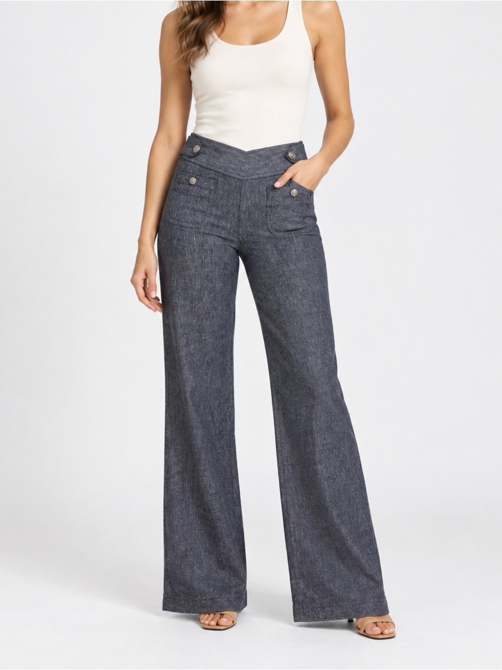 Express Linen Cotton Blend Wide Leg Sailor Pants Navy Blue Size 4